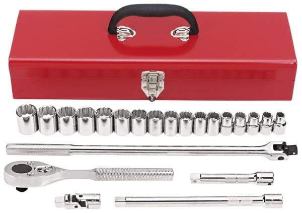 Proto - 22 Piece 1/2" Drive Socket Set - 12 Points, 10mm to 26mm Range, Metric Measurement Standard - Eagle Tool & Supply