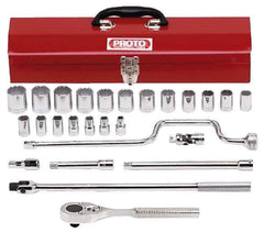 Proto - 26 Piece 1/2" Drive Socket Set - 12 Points, 3/8" to 1-1/4" Range, Inch Measurement Standard - Eagle Tool & Supply