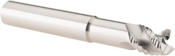 Iscar - 1/2" Diam, Coarse Pitch, 1/2" LOC, 3 Flute Solid Carbide 0.008" Corner Radius Roughing End Mill - Uncoated, 3-1/2" OAL, 1/2" Shank Diam, Single End, Centercutting, 45° Helix - Eagle Tool & Supply