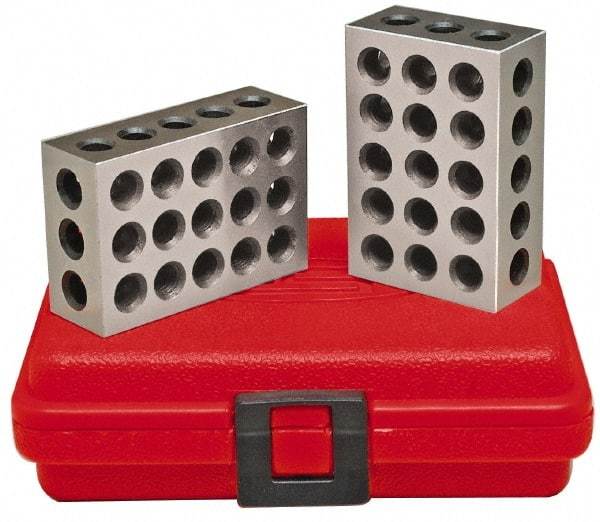 SPI - 0.0003 Squareness Per Inch, Hardened Steel, 2-3-4 Block with 23 Hole Setup Block - 3/8 - 16 Inch Tapped Hole Size, 55-60 Rc Hardness, Sold As Matched Pair - Eagle Tool & Supply