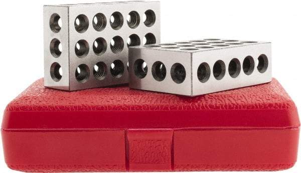 SPI - 0.0001 Squareness Per Inch, Hardened Steel, 1-2-3 Block with 23 Hole Setup Block - 3/8 - 16 Inch Tapped Hole Size, 55-60 Rc Hardness, Sold As Matched Pair - Eagle Tool & Supply