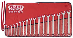 Proto - 17 Piece, 7mm to 24mm, 12 Point Combination Wrench Set - Metric Measurement Standard, Full Polish Finish, Comes in Tool Roll - Eagle Tool & Supply