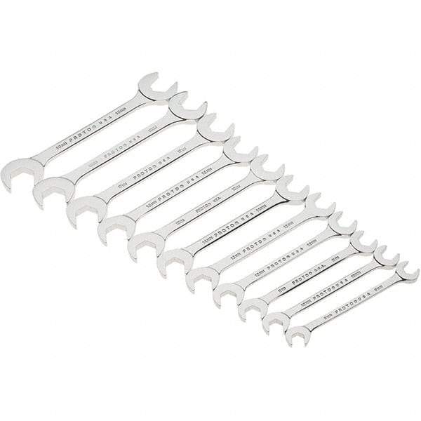 Proto - 11 Piece, 9mm to 19mm, Open End Wrench Set - Metric Measurement Standard, Full Polish Finish, Comes in Canvas Roll - Eagle Tool & Supply