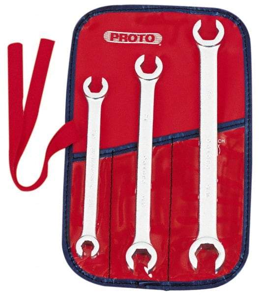 Proto - 3 Piece, 3/8" x 7/16" to 5/8" x 11/16", 6 Point Flare Nut Wrench Set - Inch Measurement Standard, Satin Finish, Comes in Nylon Roll - Eagle Tool & Supply