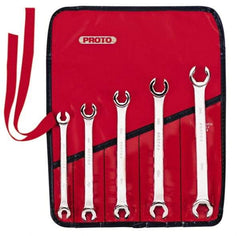 Proto - 5 Piece, 7mm x 8mm to 15mm x 17mm, 6 Point Flare Nut Wrench Set - Metric Measurement Standard, Satin Finish, Comes in Nylon Roll - Eagle Tool & Supply