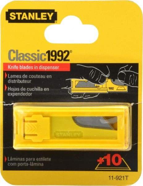 Stanley - 10 Piece Carbon Steel Utility Knife Blade - 2-7/16" OAL, 0.024" Blade Thickness - Eagle Tool & Supply