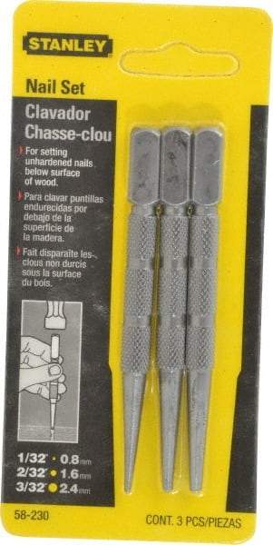 Stanley - 3 Piece, 1/32 to 3/32", Nail Punch Set - Round Shank, Comes in Carded - Eagle Tool & Supply