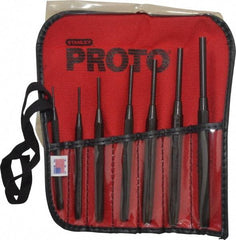 Proto - 7 Piece, 1/16 to 1/4", Pin Punch Set - Round Shank, Comes in Pouch - Eagle Tool & Supply