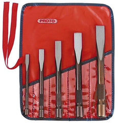 Proto - 5 Piece Cold Chisel Set - 6, 6-13/16, 7-5/8, 8-7/16 & 9-1/4" OAL, Sizes Included 3/8 to 7/8" - Eagle Tool & Supply