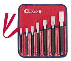 Proto - 7 Piece Cold Chisel Set - 5-1/2, 5-3/8, 5-9/16, 6, 6-3/4, 7-3/8 & 8" OAL, Sizes Included 5/16 to 7/8" - Eagle Tool & Supply