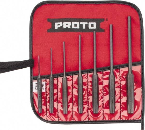 Proto - 7 Piece, 1/16 to 1/4", Pin Punch Set - Round Shank, Comes in Pouch - Eagle Tool & Supply