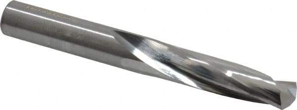 Atrax - 0.413" 135° Spiral Flute Solid Carbide Screw Machine Drill Bit - Bright Finish, Right Hand Cut, 2" Flute Length, 3-3/8" OAL, Split Point, Straight Shank - Eagle Tool & Supply