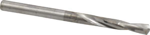 Atrax - 0.1575" 135° Spiral Flute Solid Carbide Screw Machine Drill Bit - Bright Finish, Right Hand Cut, 1-1/16" Flute Length, 2-1/8" OAL, Split Point, Straight Shank - Eagle Tool & Supply