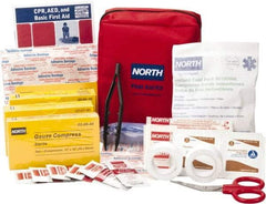 North - 61 Piece, 5 Person, Multipurpose/Auto/Travel First Aid Kit - 5" Wide x 2-1/2" Deep x 5-1/2" High, Nylon Bag - Eagle Tool & Supply