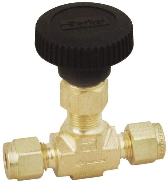 Parker - 3,000 Max psi, 1/8" Pipe, Brass, Inline Instrumentation Needle Valve - Compression x Compression CPI End Connections - Eagle Tool & Supply