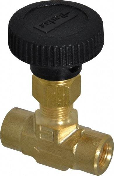 Parker - 3,000 Max psi, 1/8" Pipe, Brass, Inline Instrumentation Needle Valve - FNPT x FNPT End Connections - Eagle Tool & Supply