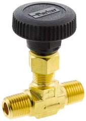 Parker - 3,000 Max psi, 3/8" Pipe, Brass, Inline Instrumentation Needle Valve - MNPT x MNPT End Connections - Eagle Tool & Supply