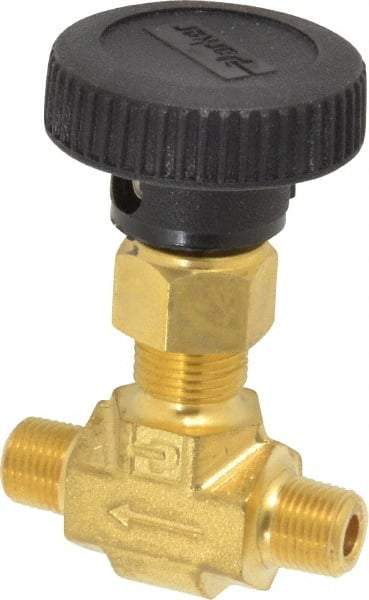 Parker - 3,000 Max psi, 1/8" Pipe, Brass, Inline Instrumentation Needle Valve - MNPT x MNPT End Connections - Eagle Tool & Supply