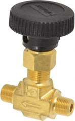 Parker - 3,000 Max psi, 1/8" Pipe, Brass, Inline Instrumentation Needle Valve - MNPT x MNPT End Connections - Eagle Tool & Supply