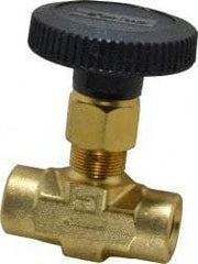 Parker - 3,000 Max psi, 1/4" Pipe, Brass, Inline Instrumentation Needle Valve - FNPT x FNPT End Connections - Eagle Tool & Supply