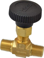 Parker - 3,000 Max psi, 1/4" Pipe, Brass, Inline Instrumentation Needle Valve - MNPT x MNPT End Connections - Eagle Tool & Supply