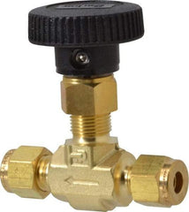 Parker - 3,000 Max psi, 1/4" Pipe, Brass, Inline Instrumentation Needle Valve - Compression x Compression CPI End Connections - Eagle Tool & Supply