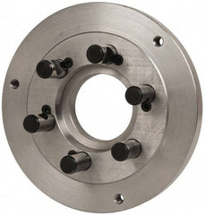 Buck Chuck Company - Adapter Back Plate for 10" Diam Self Centering Lathe Chucks - D1-6 Mount, 3-1/4" Through Hole Diam, 7.858mm ID, 10" OD, 0.985" Flange Height, Steel - Eagle Tool & Supply