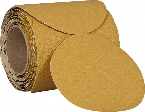 3M - 5" Diam, 150 Grit Aluminum Oxide Adhesive PSA Disc - Very Fine Grade, Gold, F Weighted Backing, Flexible, Use with Random Orbital Sanders - Eagle Tool & Supply