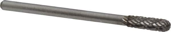 Atrax - 5/32" Cut Diam, 1/8" Shank Diam, Cylinder with Radius Head Double Cut Burr - Carbide, Radius End, 1/2" LOC, 1-1/2" OAL - Eagle Tool & Supply
