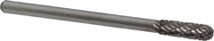 Atrax - 5/32" Cut Diam, 1/8" Shank Diam, Cylinder with Radius Head Double Cut Burr - Carbide, Radius End, 1/2" LOC, 1-1/2" OAL - Eagle Tool & Supply
