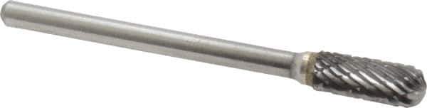 Atrax - 3/16" Cut Diam, 1/8" Shank Diam, Cylinder with Radius Head Double Cut Burr - Carbide, Radius End, 1/2" LOC, 1-1/2" OAL - Eagle Tool & Supply