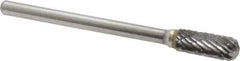 Atrax - 3/16" Cut Diam, 1/8" Shank Diam, Cylinder with Radius Head Double Cut Burr - Carbide, Radius End, 1/2" LOC, 1-1/2" OAL - Eagle Tool & Supply