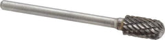 Atrax - 1/4" Cut Diam, 1/8" Shank Diam, Cylinder with Radius Head Double Cut Burr - Carbide, Radius End, 1/2" LOC, 1-3/4" OAL - Eagle Tool & Supply