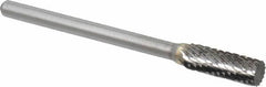 Atrax - 3/16" Cut Diam, 1/8" Shank Diam, Cylinder Head Double Cut Burr - Carbide, Flat End, 1/2" LOC, 1-1/2" OAL - Eagle Tool & Supply