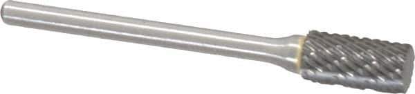 Atrax - 1/4" Cut Diam, 1/8" Shank Diam, Cylinder Head Double Cut Burr - Carbide, Flat End, 1/2" LOC, 1-3/4" OAL - Eagle Tool & Supply