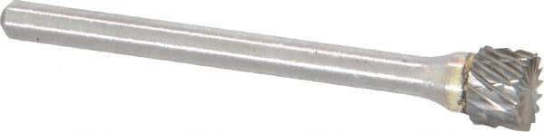 Atrax - 1/4" Cut Diam, 1/8" Shank Diam, Cylinder with End Cut Head Double Cut Burr - Carbide, End Cut End, 3/16" LOC, 1-7/16" OAL - Eagle Tool & Supply