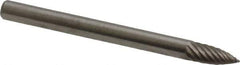 Atrax - 1/8" Cut Diam, 1/8" Shank Diam, Tree Head Single Cut Burr - Carbide, Point End, 1/4" LOC, 1-1/2" OAL - Eagle Tool & Supply