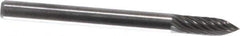 Atrax - 1/8" Cut Diam, 1/8" Shank Diam, Tree Head Single Cut Burr - Carbide, Point End, 3/8" LOC, 1-1/2" OAL - Eagle Tool & Supply