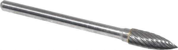 Atrax - 3/16" Cut Diam, 1/8" Shank Diam, Tree Head Single Cut Burr - Carbide, Point End, 1/2" LOC, 1-1/2" OAL - Eagle Tool & Supply
