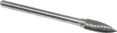 Atrax - 3/16" Cut Diam, 1/8" Shank Diam, Tree Head Single Cut Burr - Carbide, Point End, 1/2" LOC, 1-1/2" OAL - Eagle Tool & Supply