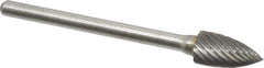 Atrax - 1/4" Cut Diam, 1/8" Shank Diam, Tree Head Single Cut Burr - Carbide, Point End, 1/2" LOC, 1-3/4" OAL - Eagle Tool & Supply