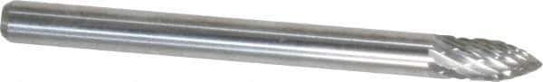 Atrax - 1/8" Cut Diam, 1/8" Shank Diam, Tree Head Double Cut Burr - Carbide, Point End, 1/4" LOC, 1-1/2" OAL - Eagle Tool & Supply