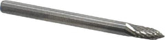 Atrax - 1/8" Cut Diam, 1/8" Shank Diam, Tree Head Double Cut Burr - Carbide, Point End, 5/16" LOC, 1-1/2" OAL - Eagle Tool & Supply