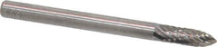 Atrax - 1/8" Cut Diam, 1/8" Shank Diam, Tree Head Double Cut Burr - Carbide, Point End, 3/8" LOC, 1-1/2" OAL - Eagle Tool & Supply