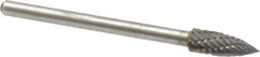 Atrax - 3/16" Cut Diam, 1/8" Shank Diam, Tree Head Double Cut Burr - Carbide, Point End, 1/2" LOC, 1-1/2" OAL - Eagle Tool & Supply