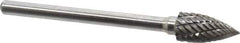 Atrax - 1/4" Cut Diam, 1/8" Shank Diam, Tree Head Double Cut Burr - Carbide, Point End, 1/2" LOC, 1-3/4" OAL - Eagle Tool & Supply