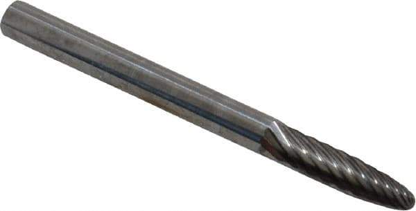 Atrax - 1/8" Cut Diam, 1/8" Shank Diam, Tree with Radius Head Single Cut Burr - Carbide, Radius End, 1/2" LOC, 1-1/2" OAL - Eagle Tool & Supply