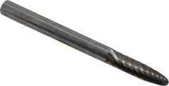 Atrax - 1/8" Cut Diam, 1/8" Shank Diam, Tree with Radius Head Single Cut Burr - Carbide, Radius End, 1/2" LOC, 1-1/2" OAL - Eagle Tool & Supply