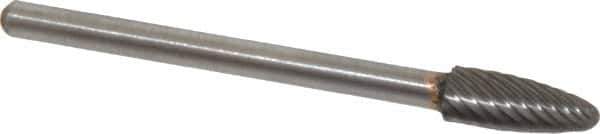 Atrax - 3/16" Cut Diam, 1/8" Shank Diam, Tree with Radius Head Single Cut Burr - Carbide, Radius End, 1/2" LOC, 1-1/2" OAL - Eagle Tool & Supply