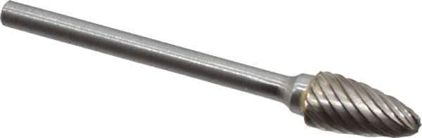 Atrax - 1/4" Cut Diam, 1/8" Shank Diam, Tree with Radius Head Single Cut Burr - Carbide, Radius End, 1/2" LOC, 1-3/4" OAL - Eagle Tool & Supply